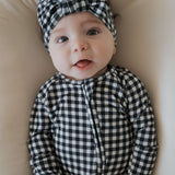 Black Gingham | Bamboo Head Wrap | Made from silky-soft bamboo material, this adjustable head wrap features a sweet bow for added style. Perfect for babies and toddlers!One size fits most Print: Black Gingham Material: 95% bamboo viscose / 5% spandex Care
