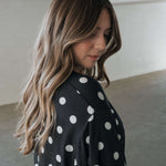 B&W Polka Dot | Women's Bamboo Short Set | Made with a soft, premium bamboo blend, this set is perfect for warm weather. It includes an oversized t-shirt and matching drawstring shorts. Designed for all-day comfort and easy wear. | Milk & Baby