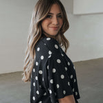 B&W Polka Dot | Women's Bamboo Short Set | Made with a soft, premium bamboo blend, this set is perfect for warm weather. It includes an oversized t-shirt and matching drawstring shorts. Designed for all-day comfort and easy wear. | Milk & Baby