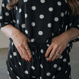 B&W Polka Dot | Women's Bamboo Short Set | Made with a soft, premium bamboo blend, this set is perfect for warm weather. It includes an oversized t-shirt and matching drawstring shorts. Designed for all-day comfort and easy wear. | Milk & Baby