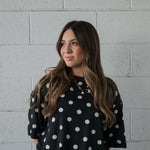 B&W Polka Dot | Women's Bamboo Short Set | Made with a soft, premium bamboo blend, this set is perfect for warm weather. It includes an oversized t-shirt and matching drawstring shorts. Designed for all-day comfort and easy wear. | Milk & Baby