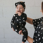 B&W Polka Dot | Bamboo Zip Pajamas | Made of the softest premium bamboo. Durable and well designed your little ones can sleep and play in these cozy pajamas. Our smallest sizes have rollover cuffs on the hands and all of the one piece sizes have cuffs on