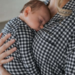 Black Gingham | Women's Bamboo Button Up Lounge Set | Say hello to your NEW favorite set. Our women’s bamboo lounge set just got an upgrade — now featuring a long-sleeve button-up top, designed with an effortless drop hem. Paired with our signature wide l