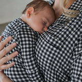 Black Gingham | Women's Bamboo Button Up Lounge Set | Say hello to your NEW favorite set. Our women’s bamboo lounge set just got an upgrade — now featuring a long-sleeve button-up top, designed with an effortless drop hem. Paired with our signature wide l