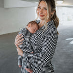 Black Gingham | Women's Bamboo Button Up Lounge Set | Say hello to your NEW favorite set. Our women’s bamboo lounge set just got an upgrade — now featuring a long-sleeve button-up top, designed with an effortless drop hem. Paired with our signature wide l