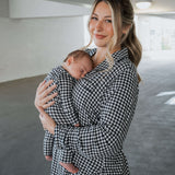 Black Gingham | Women's Bamboo Button Up Lounge Set | Say hello to your NEW favorite set. Our women’s bamboo lounge set just got an upgrade — now featuring a long-sleeve button-up top, designed with an effortless drop hem. Paired with our signature wide l