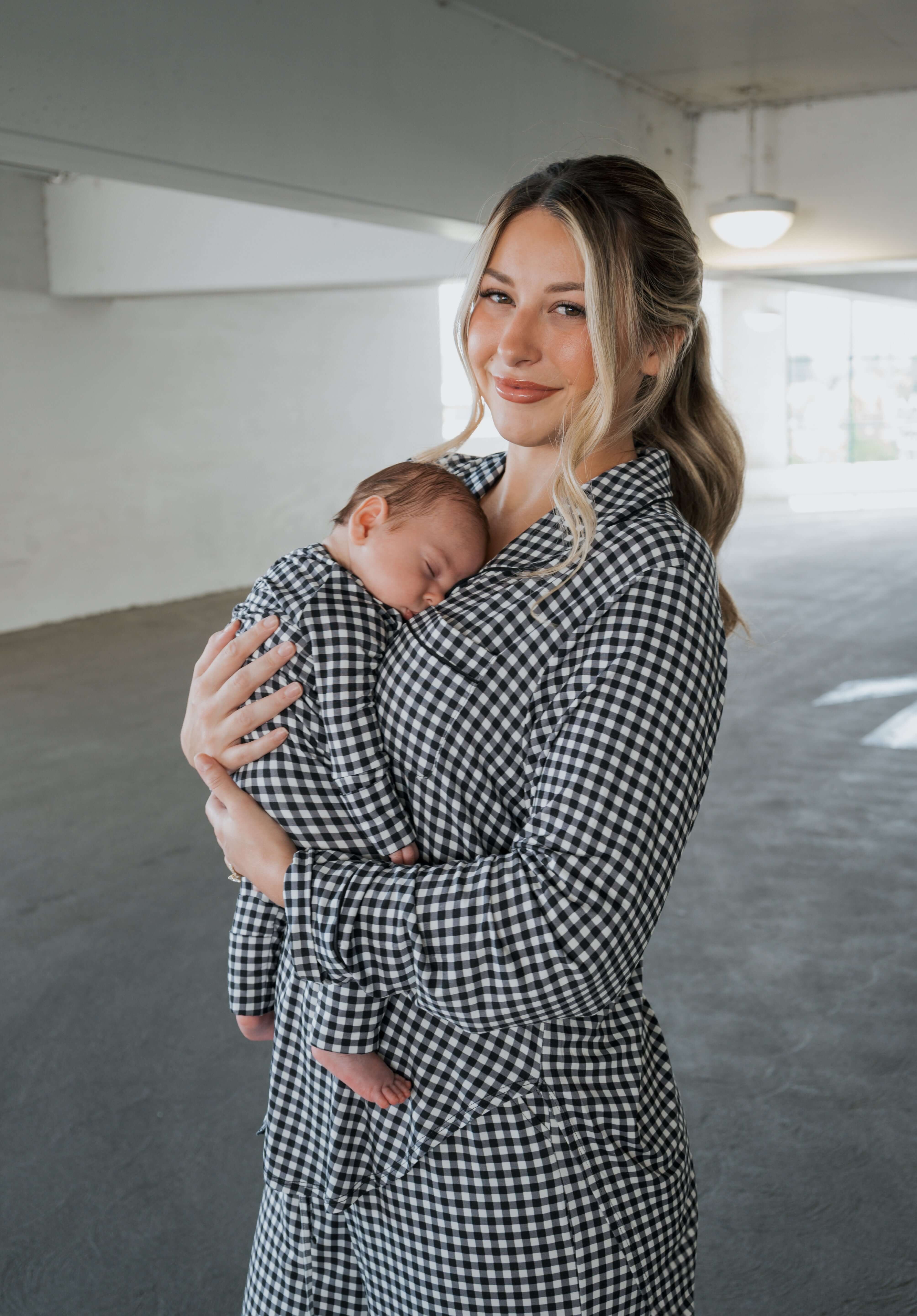 Black Gingham | Women's Bamboo Button Up Lounge Set | Say hello to your NEW favorite set. Our women’s bamboo lounge set just got an upgrade — now featuring a long-sleeve button-up top, designed with an effortless drop hem. Paired with our signature wide l