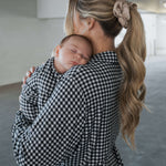 Black Gingham | Women's Bamboo Button Up Lounge Set | Say hello to your NEW favorite set. Our women’s bamboo lounge set just got an upgrade — now featuring a long-sleeve button-up top, designed with an effortless drop hem. Paired with our signature wide l