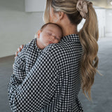Black Gingham | Women's Bamboo Button Up Lounge Set | Say hello to your NEW favorite set. Our women’s bamboo lounge set just got an upgrade — now featuring a long-sleeve button-up top, designed with an effortless drop hem. Paired with our signature wide l