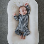 Black Gingham | Bamboo Zip Pajamas | Made of the softest premium bamboo. Durable and well designed your little ones can sleep and play in these cozy pajamas. Our smallest sizes have rollover cuffs on the hands and all of the one piece sizes have cuffs on