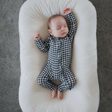 Black Gingham | Bamboo Zip Pajamas | Made of the softest premium bamboo. Durable and well designed your little ones can sleep and play in these cozy pajamas. Our smallest sizes have rollover cuffs on the hands and all of the one piece sizes have cuffs on