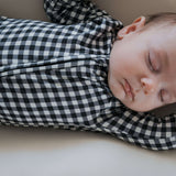 Black Gingham | Bamboo Zip Pajamas | Made of the softest premium bamboo. Durable and well designed your little ones can sleep and play in these cozy pajamas. Our smallest sizes have rollover cuffs on the hands and all of the one piece sizes have cuffs on