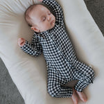 Black Gingham | Bamboo Zip Pajamas | Made of the softest premium bamboo. Durable and well designed your little ones can sleep and play in these cozy pajamas. Our smallest sizes have rollover cuffs on the hands and all of the one piece sizes have cuffs on
