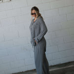 Black Gingham | Women's Bamboo Button Up Lounge Set | Say hello to your NEW favorite set. Our women’s bamboo lounge set just got an upgrade — now featuring a long-sleeve button-up top, designed with an effortless drop hem. Paired with our signature wide l