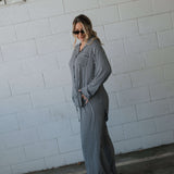 Black Gingham | Women's Bamboo Button Up Lounge Set | Say hello to your NEW favorite set. Our women’s bamboo lounge set just got an upgrade — now featuring a long-sleeve button-up top, designed with an effortless drop hem. Paired with our signature wide l