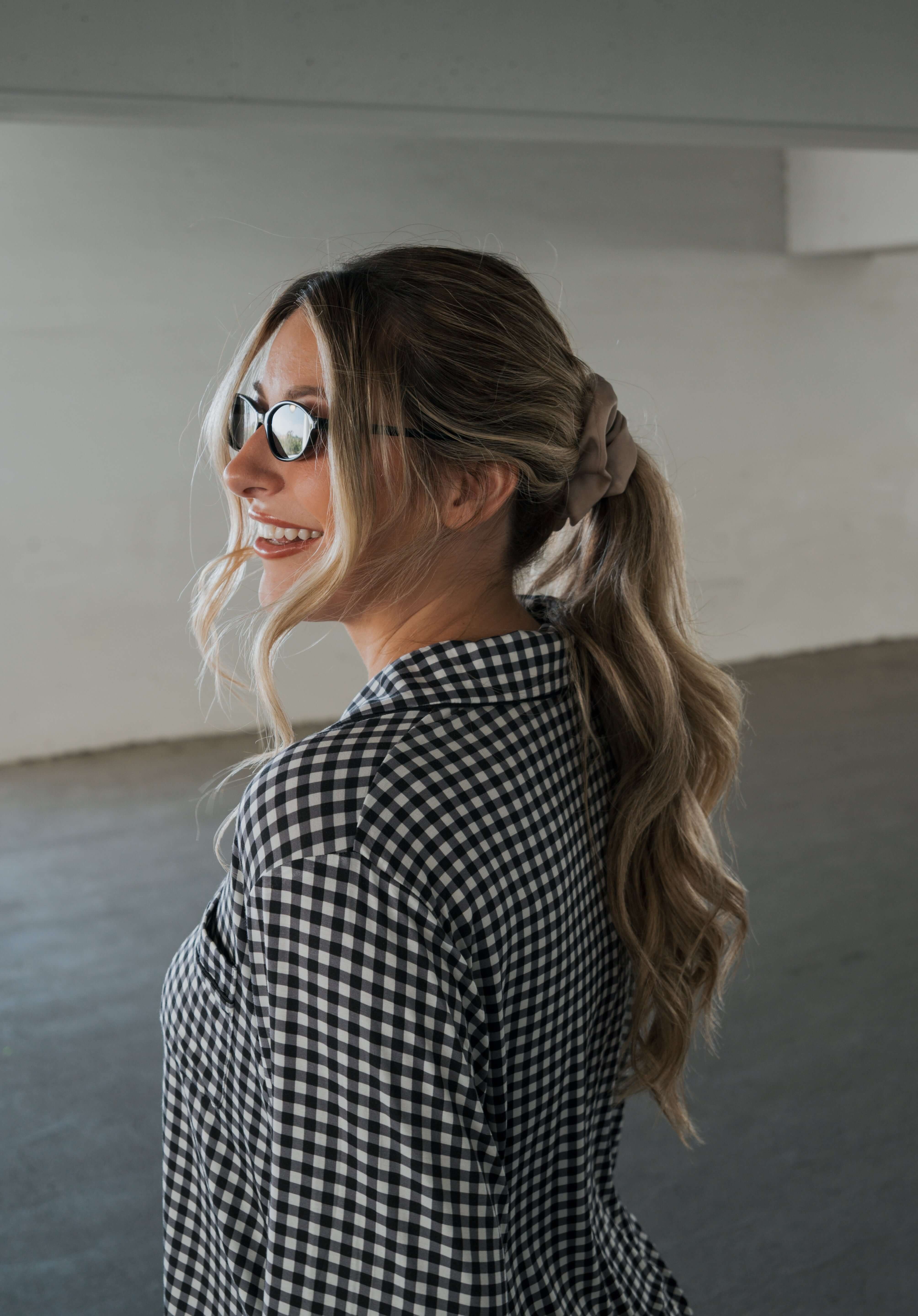 Black Gingham | Women's Bamboo Button Up Lounge Set | Say hello to your NEW favorite set. Our women’s bamboo lounge set just got an upgrade — now featuring a long-sleeve button-up top, designed with an effortless drop hem. Paired with our signature wide l
