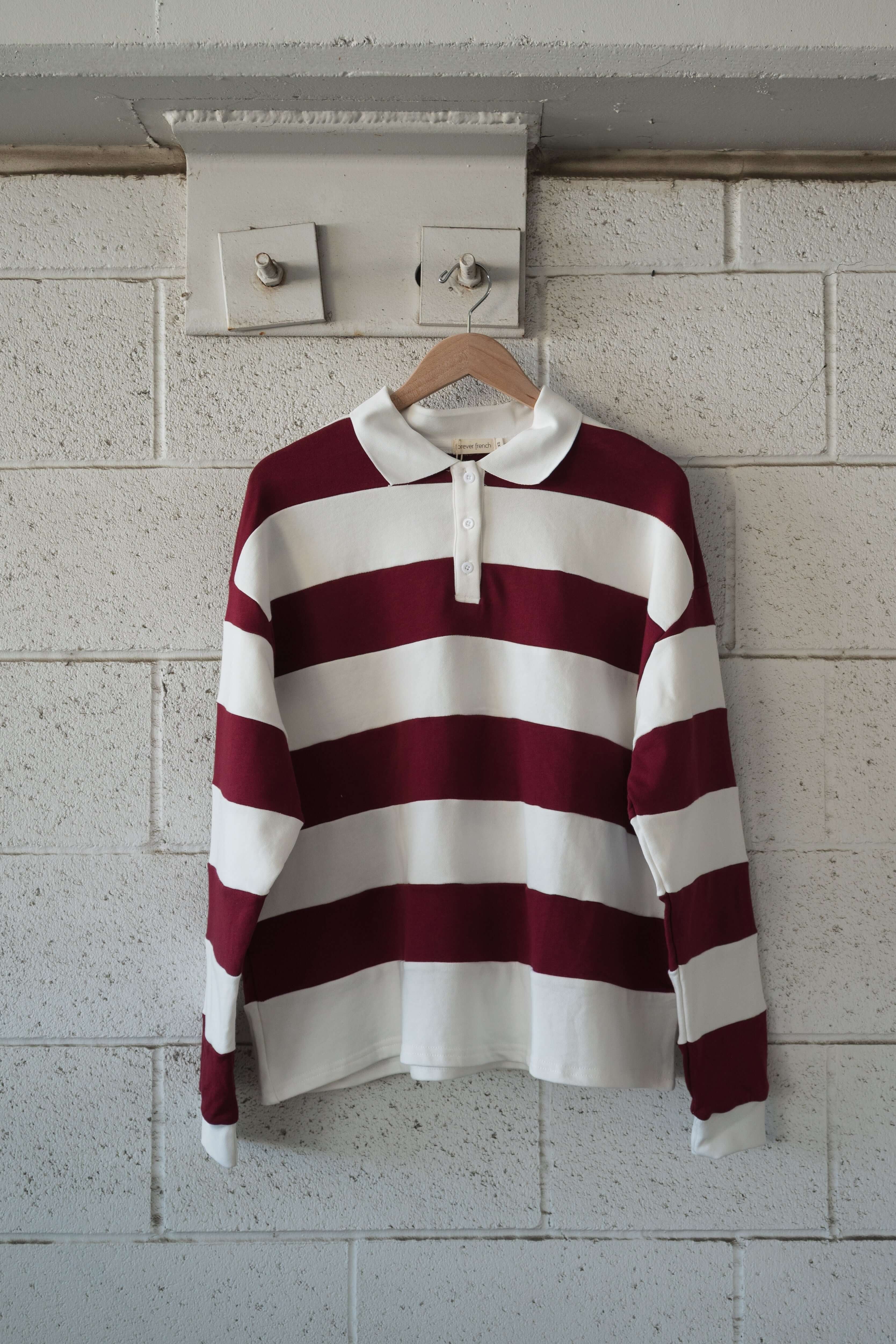 Adult Rugby Sweatshirt | Deep Cranberry | Discover comfort and style with our Mommy and Me rugby sweatshirt, perfect for matching moments with your littles! | Milk & Baby