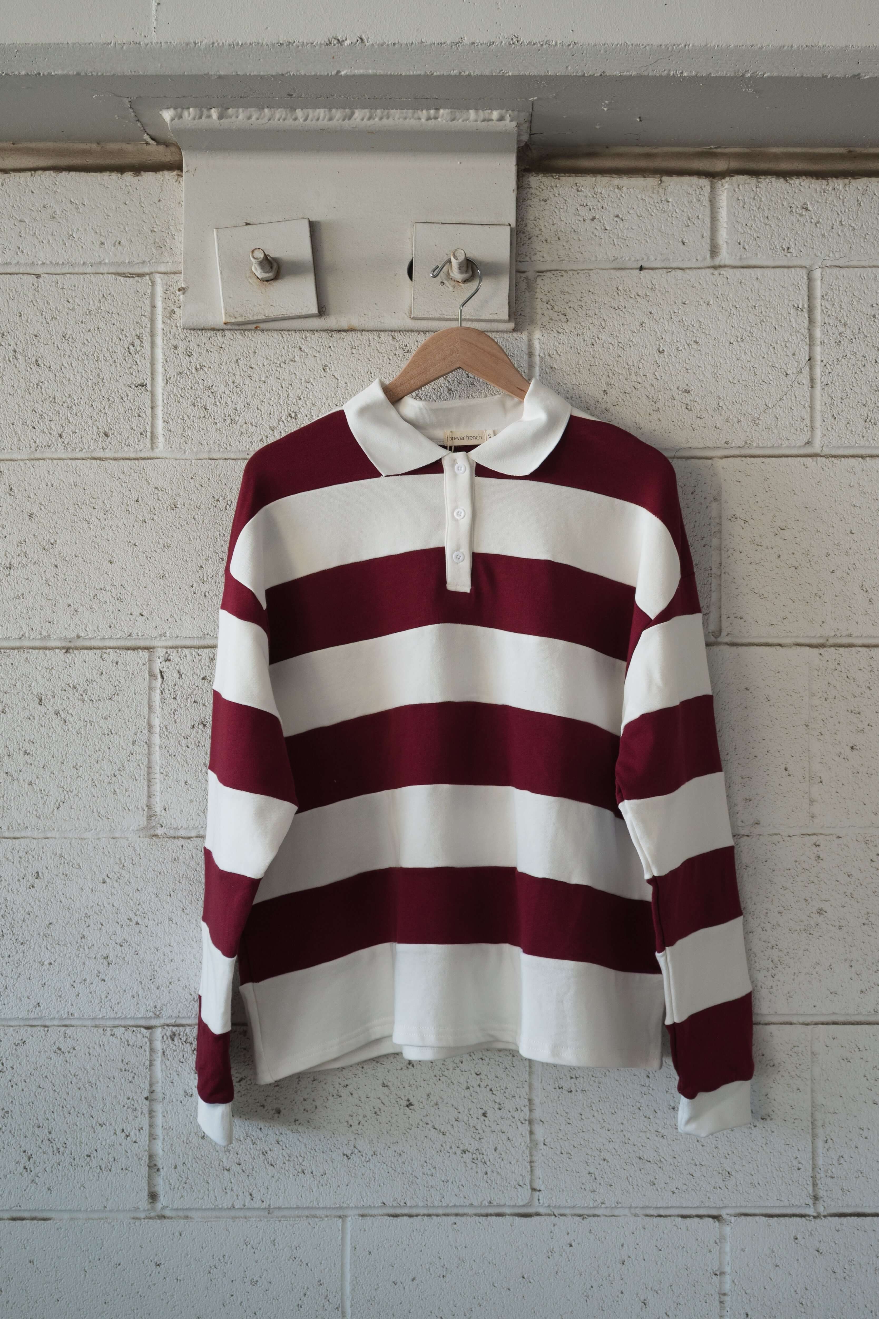 Adult Rugby Sweatshirt | Deep Cranberry | Discover comfort and style with our Mommy and Me rugby sweatshirt, perfect for matching moments with your littles! | Milk & Baby