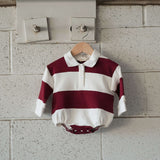 Rugby Sweatshirt Romper | Deep Cranberry | Discover the perfect Mommy and Me style with our Rugby Sweatshirt Romper! Cozy and cute for everyday play, available in sizes from newborn to 24 months. | Milk & Baby