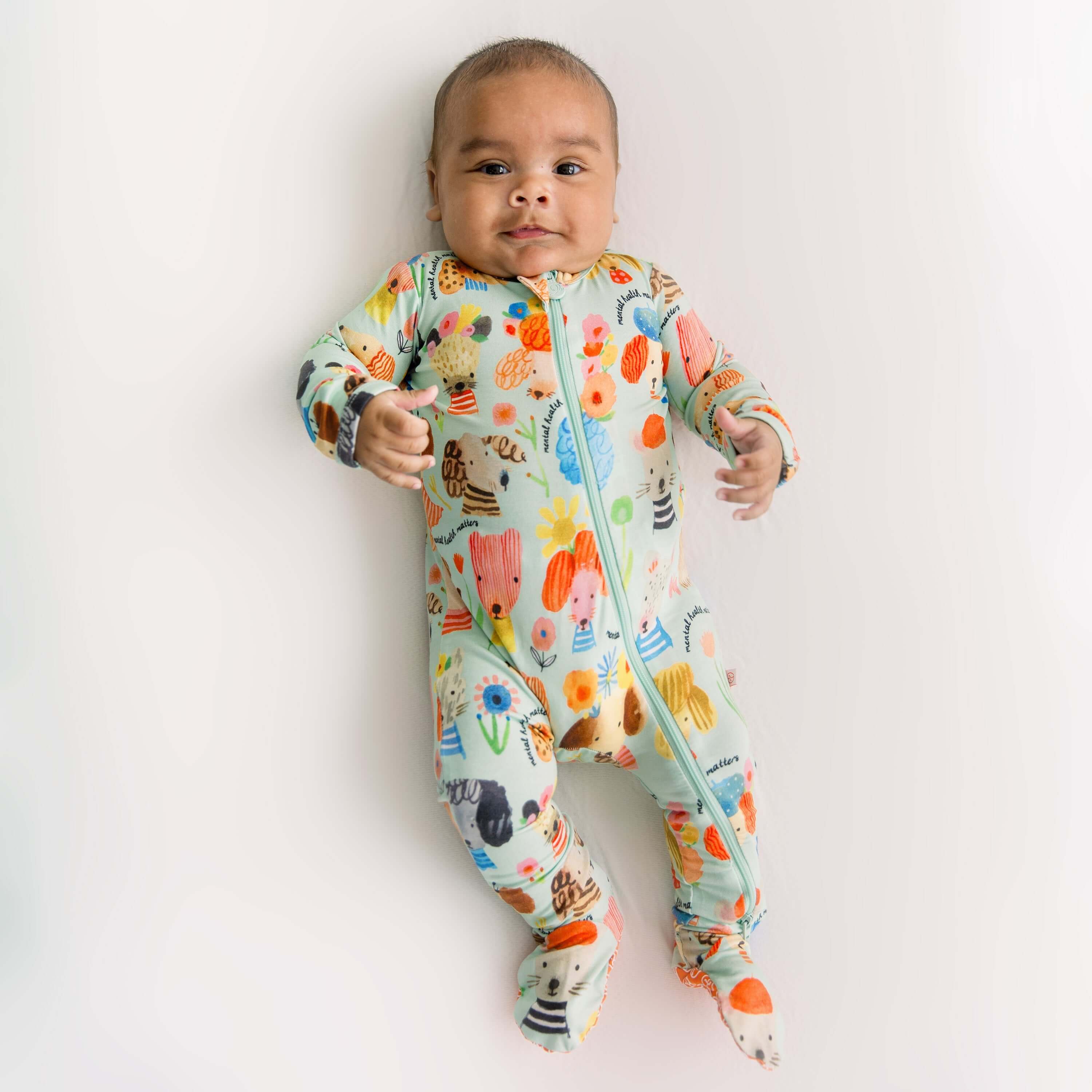 Mindful Doggos | Bamboo Footie Onesie Sleeper | "Mental Health Matters" | Milk & Baby