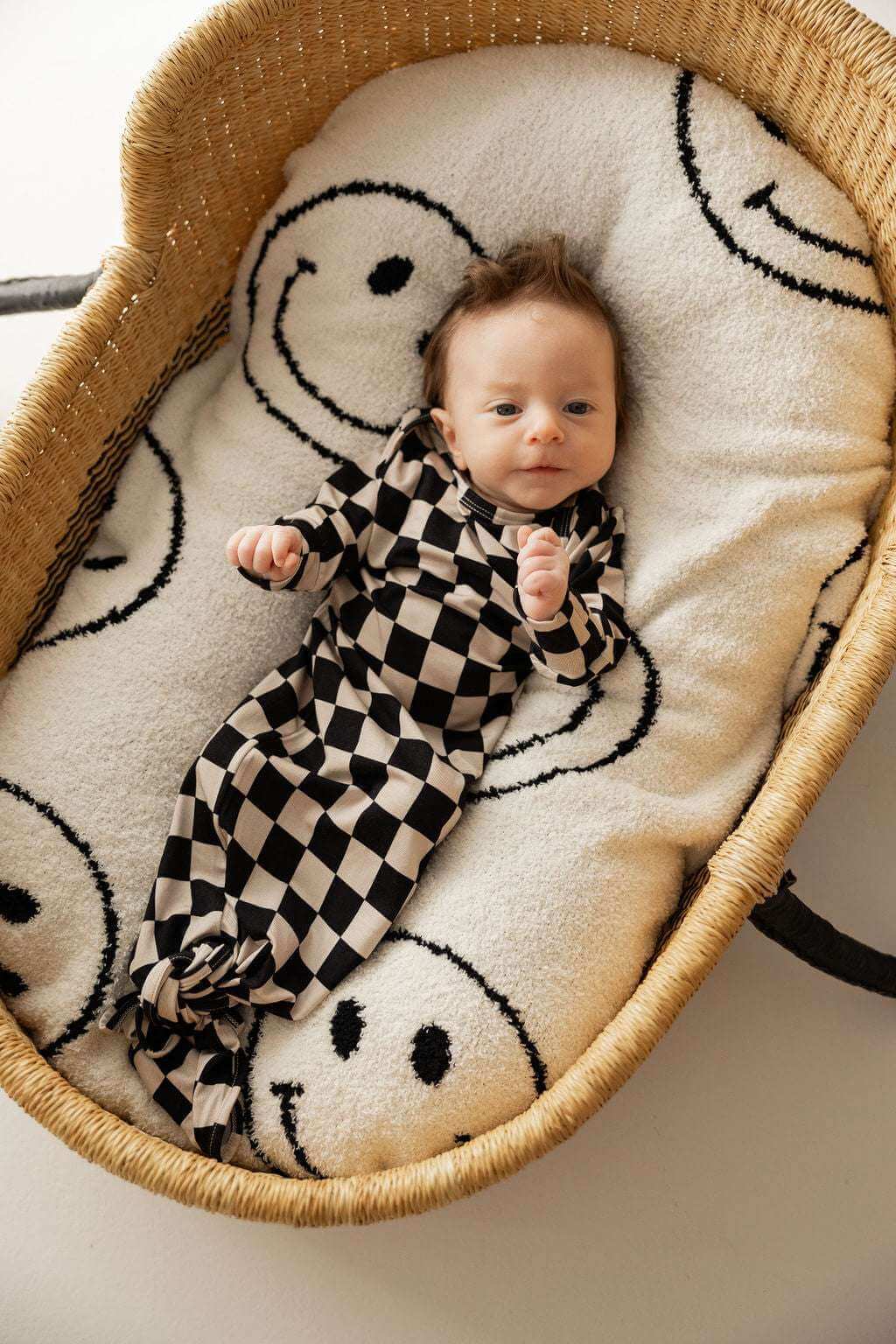 Black Checkerboard | Knotted Bamboo Gown | Milk & Baby