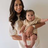 Latte Check | Knit Romper | Milk & Baby