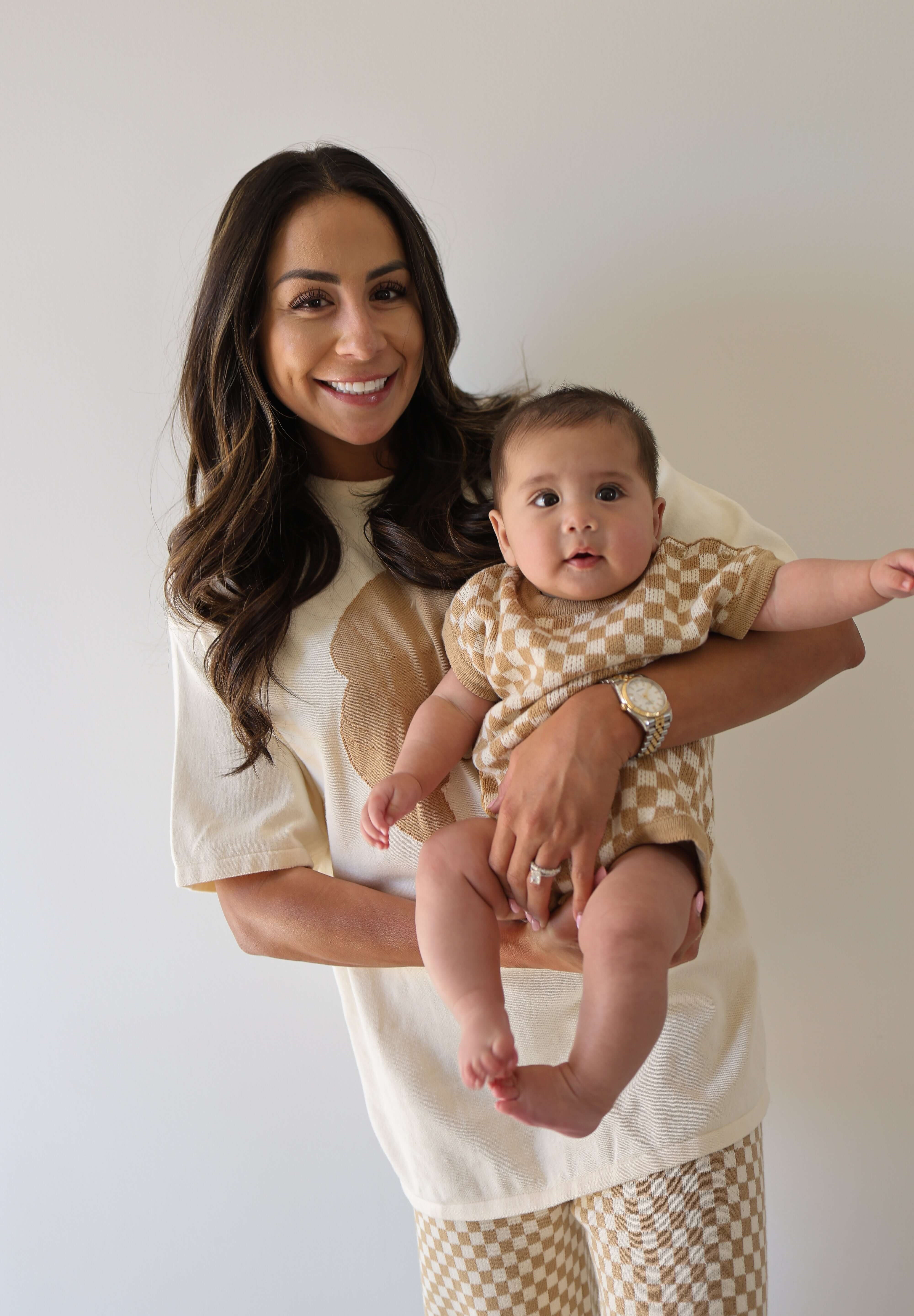 Latte Check | Knit Romper | Milk & Baby