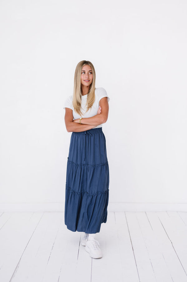 Catie Skirt in Blue Milk & Baby