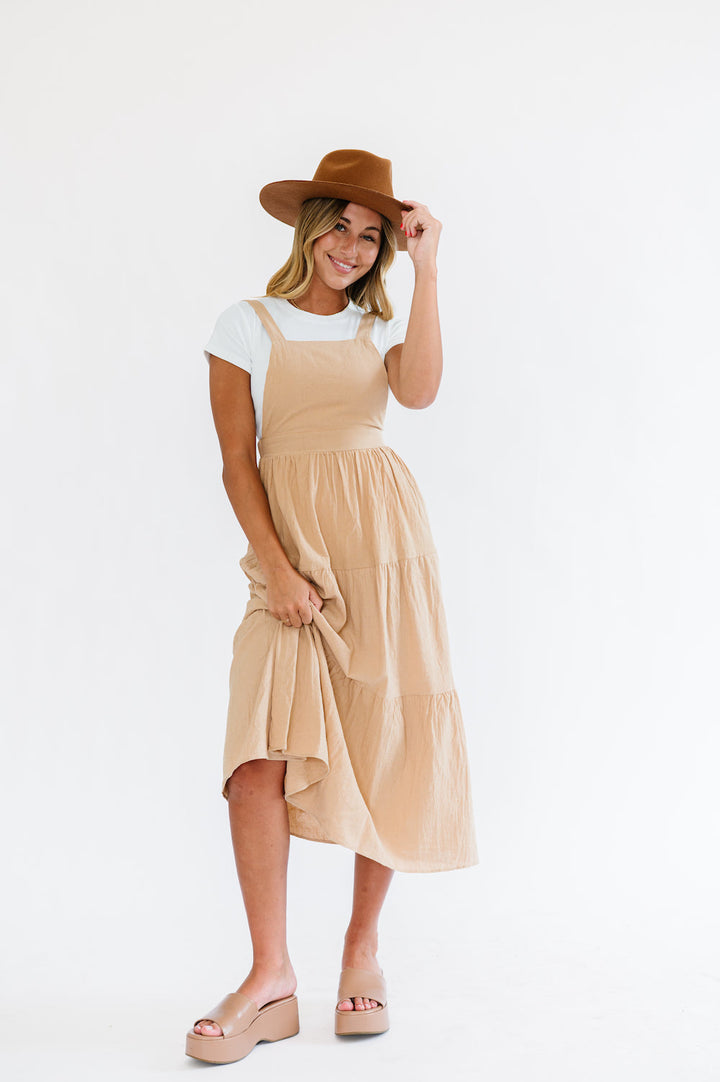 Shay Overall Dress in Taupe | Nursing Friendly Milk & Baby