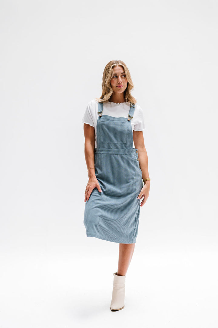 Patty Overall Dress in Dusty Blue | Nursing Friendly