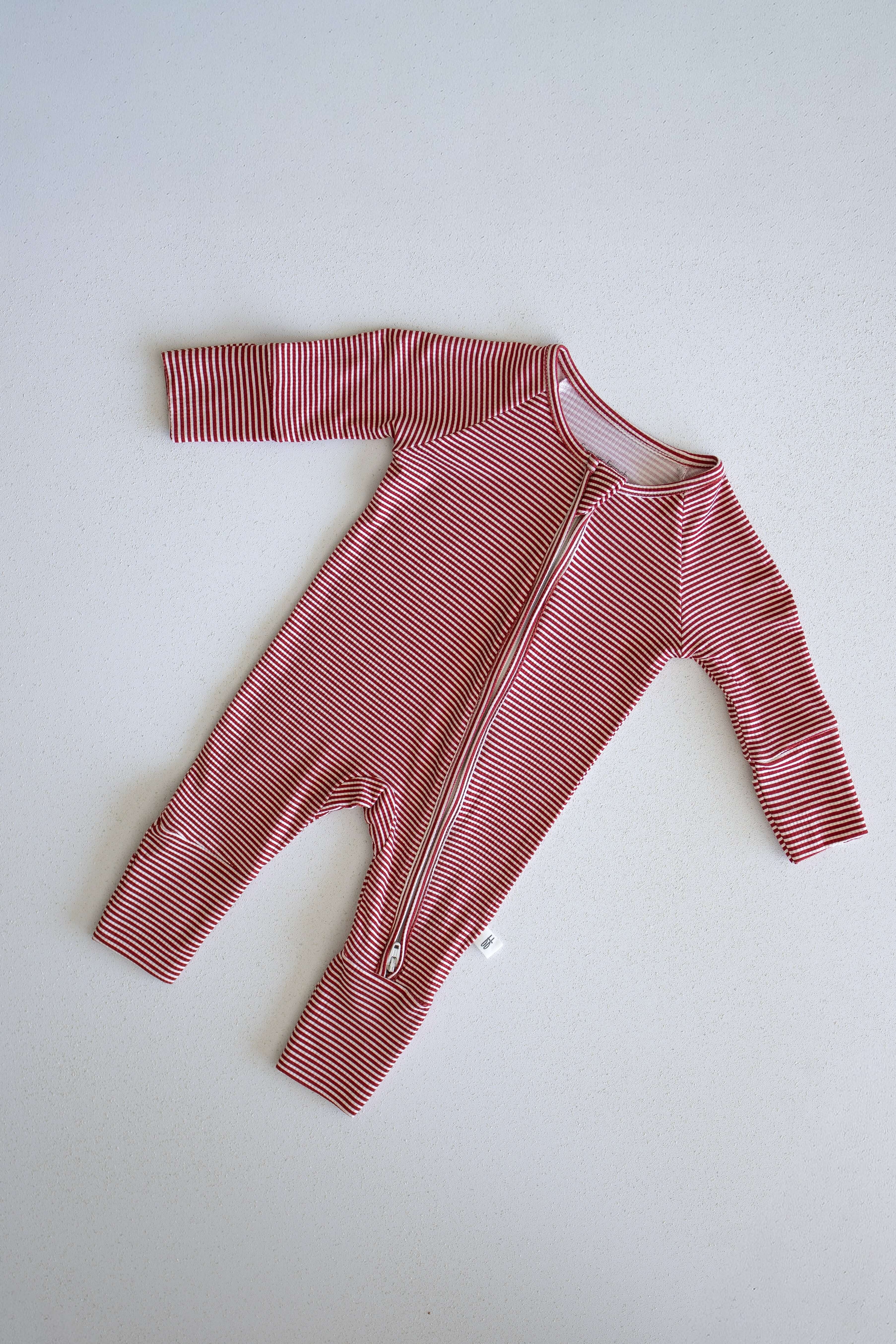 Peppermint Stripe Ribbed | Bamboo Zip Pajamas