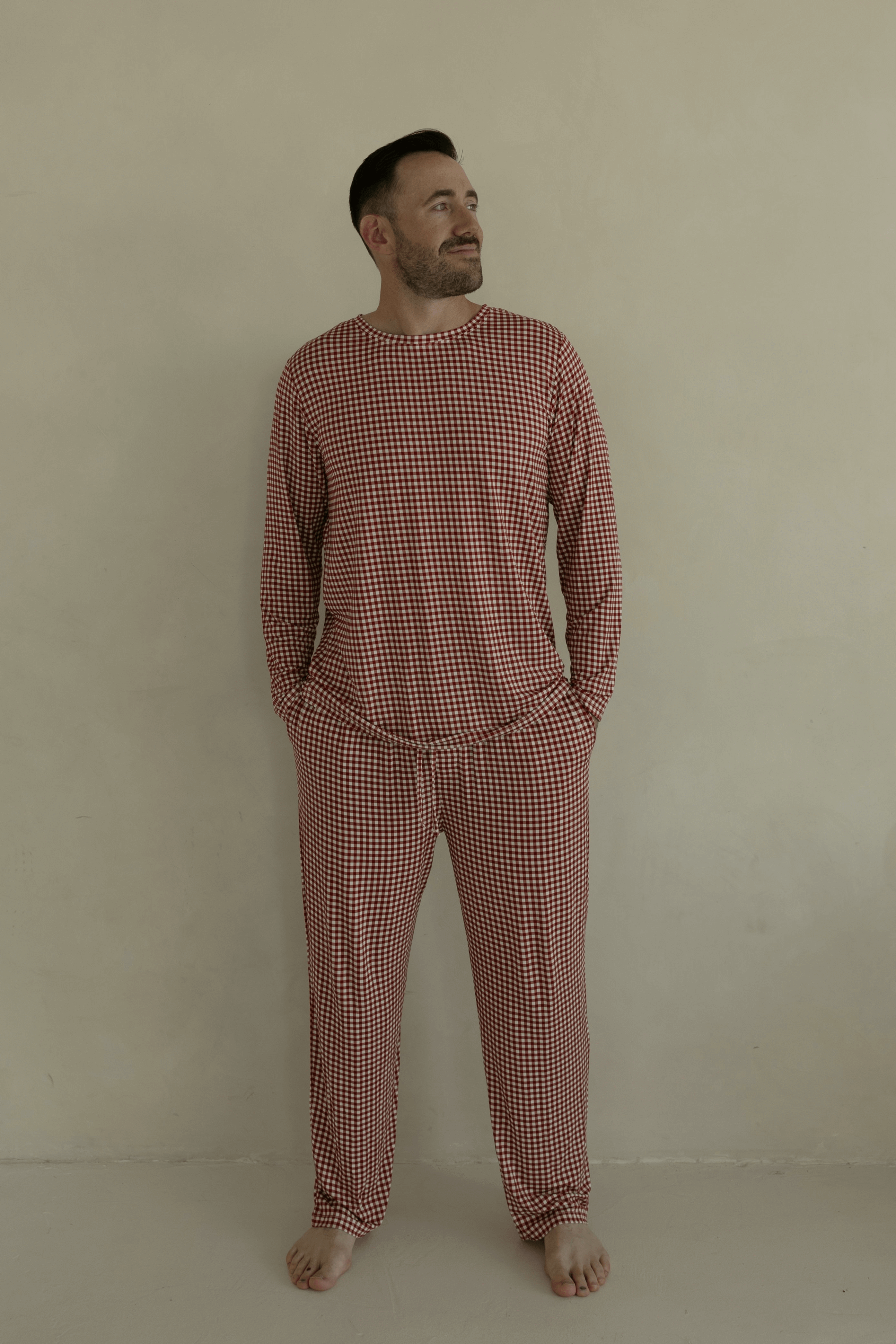 Men's Bamboo Pajamas | Red Gingham | Milk & Baby
