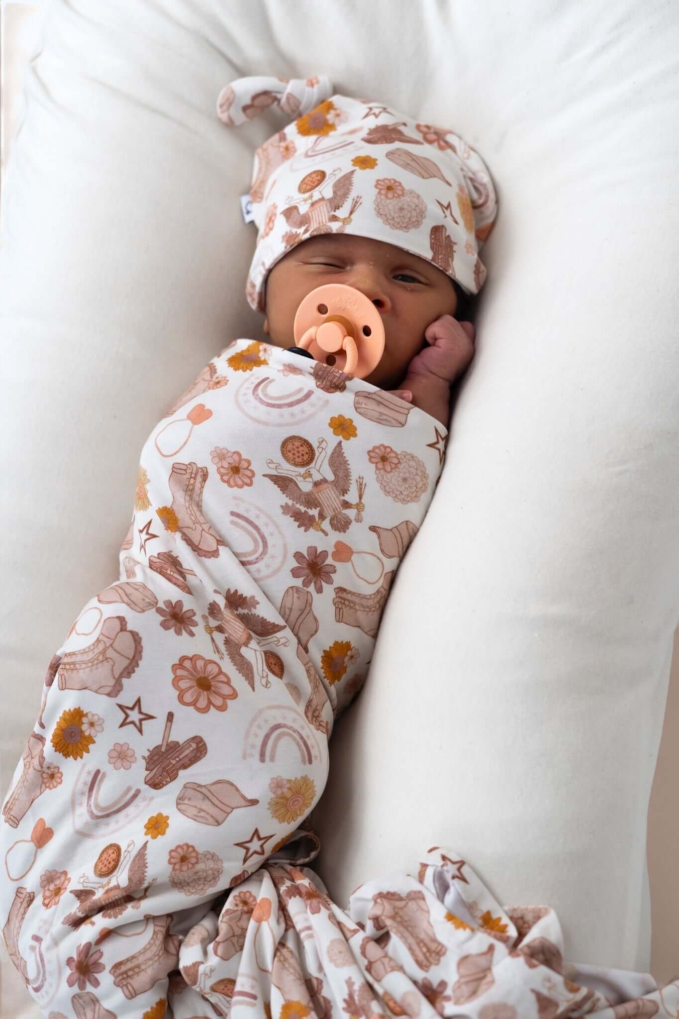 Flowers and Boots Swaddle Beanie Set | Milk & Baby
