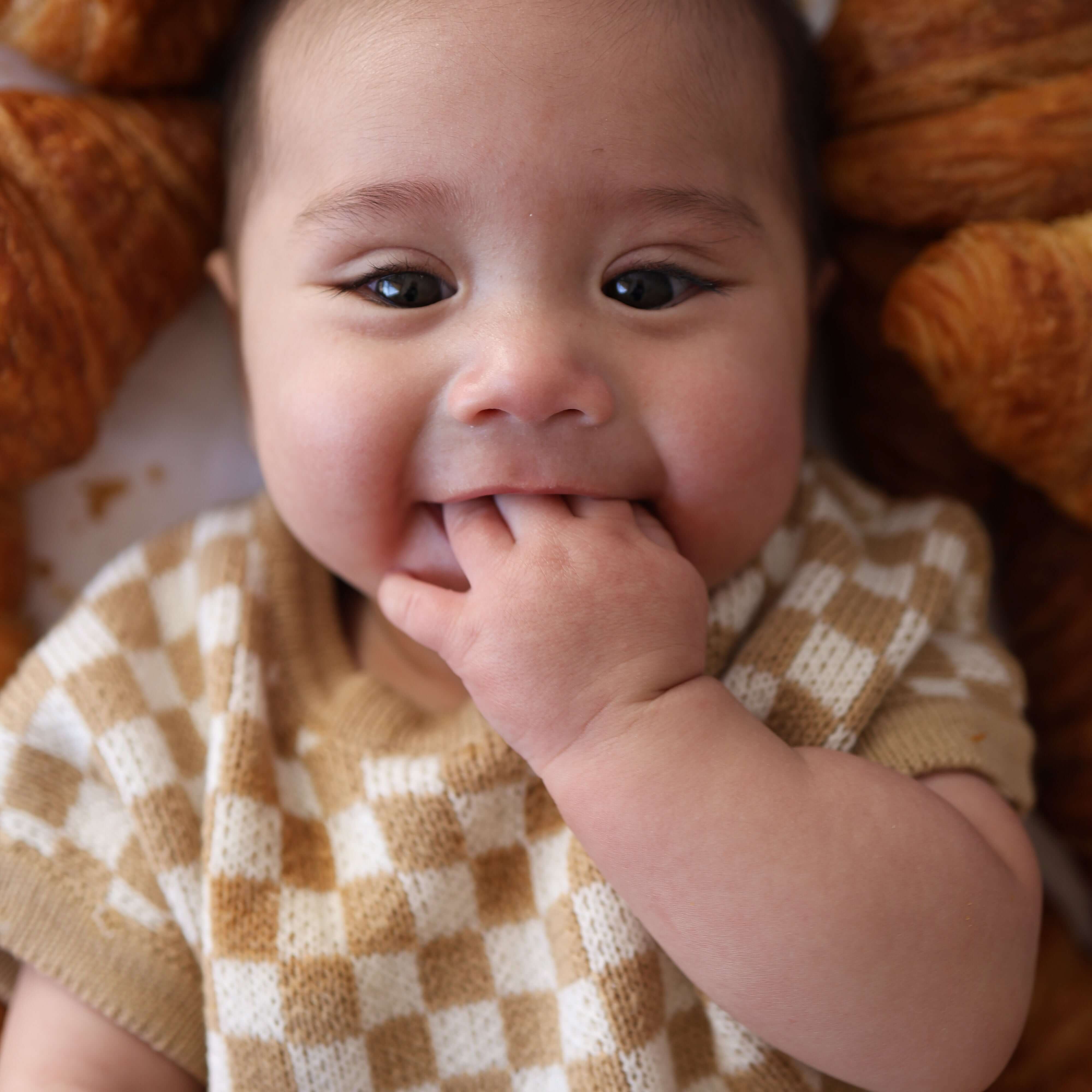 Latte Check | Knit Romper | Milk & Baby