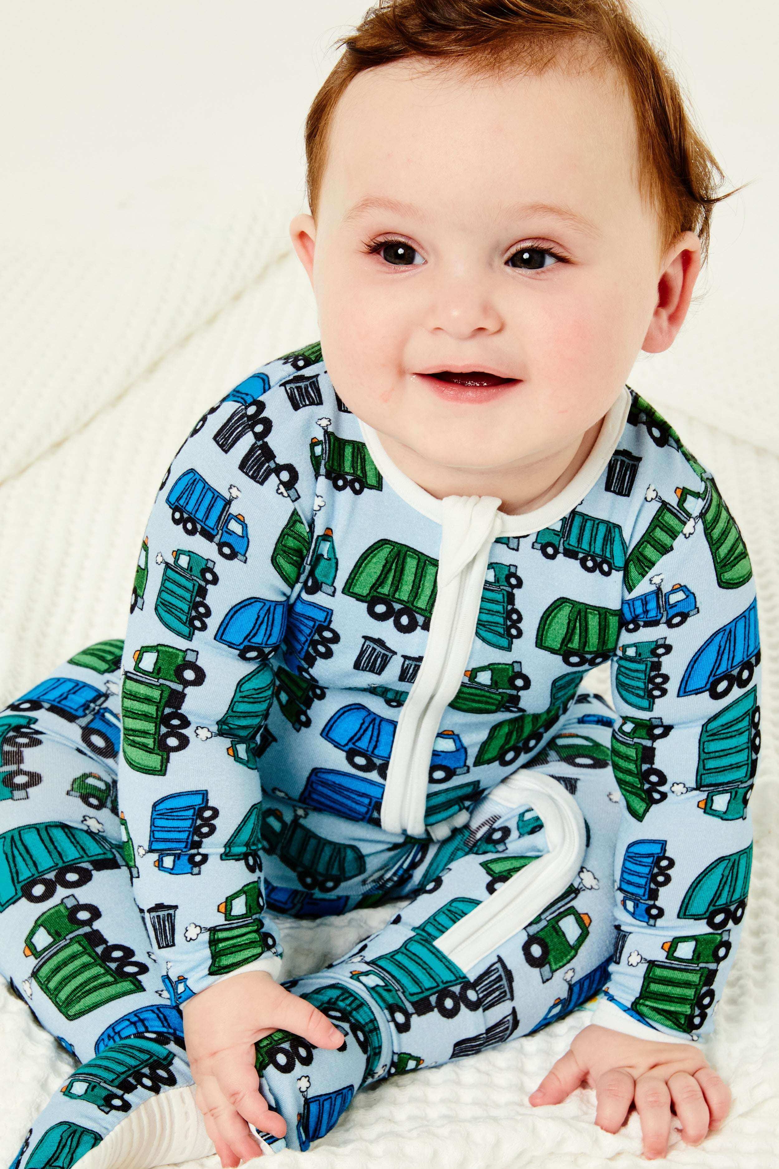 Garbage Trucks | Soft & Stretchy Zipper Footie | Milk & Baby