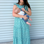 Smocked Floral Print Nursing Midi Dress - mom and baby