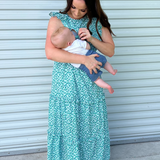 Smocked Floral Print Nursing Midi Dress - mom and baby