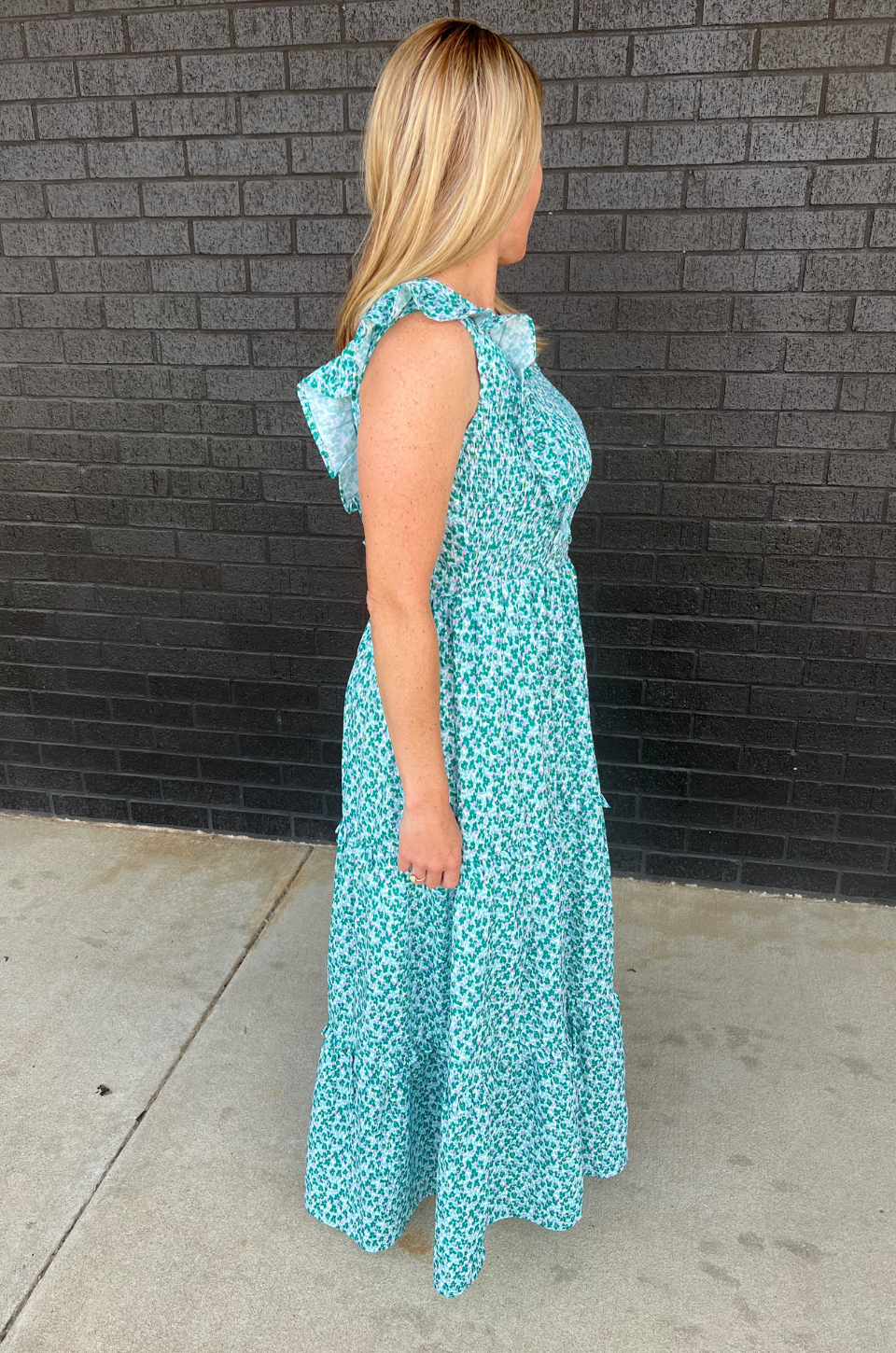 Smocked Floral Print Nursing Midi Dress - side