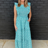 Smocked Floral Print Nursing Midi Dress