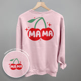 Mama Cherries + Sparkles Graphic T featuring a pink crew with cherry design and front chest print.