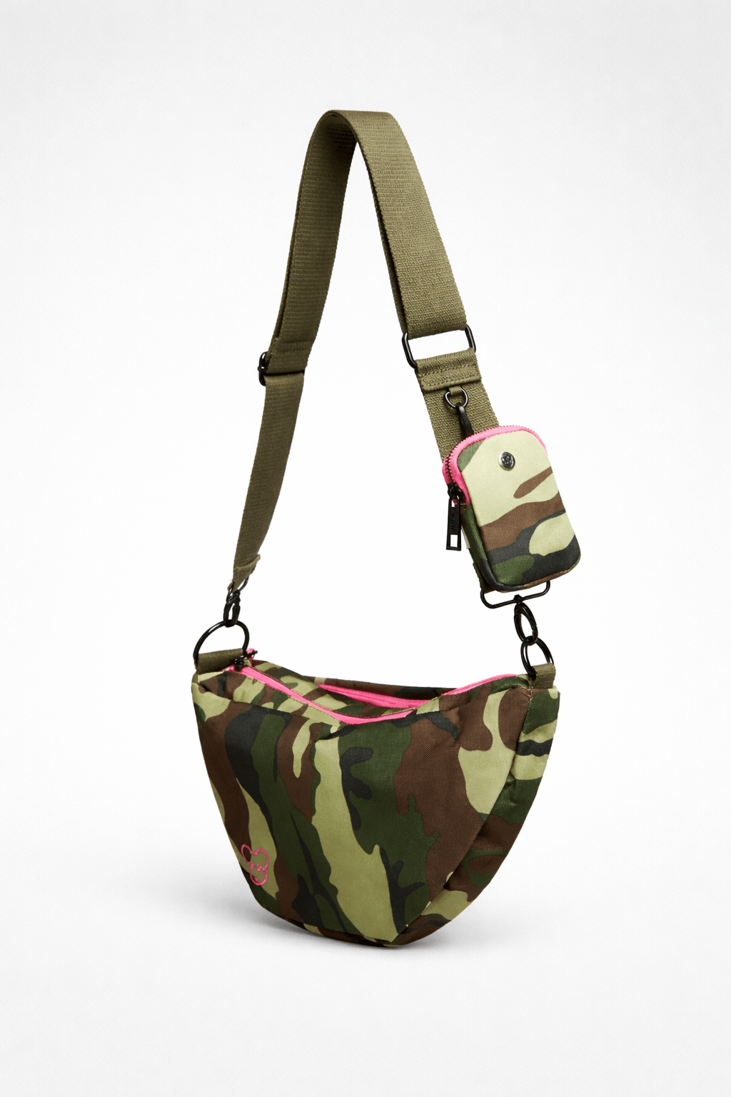 Classic Crossbody Diaper Bag | Camo | A compact, hands-free crossbody diaper bag in camo. Fits diapers, wipes and an 8oz bottle, with a changing sheet and RFID card slots. | Milk & Baby