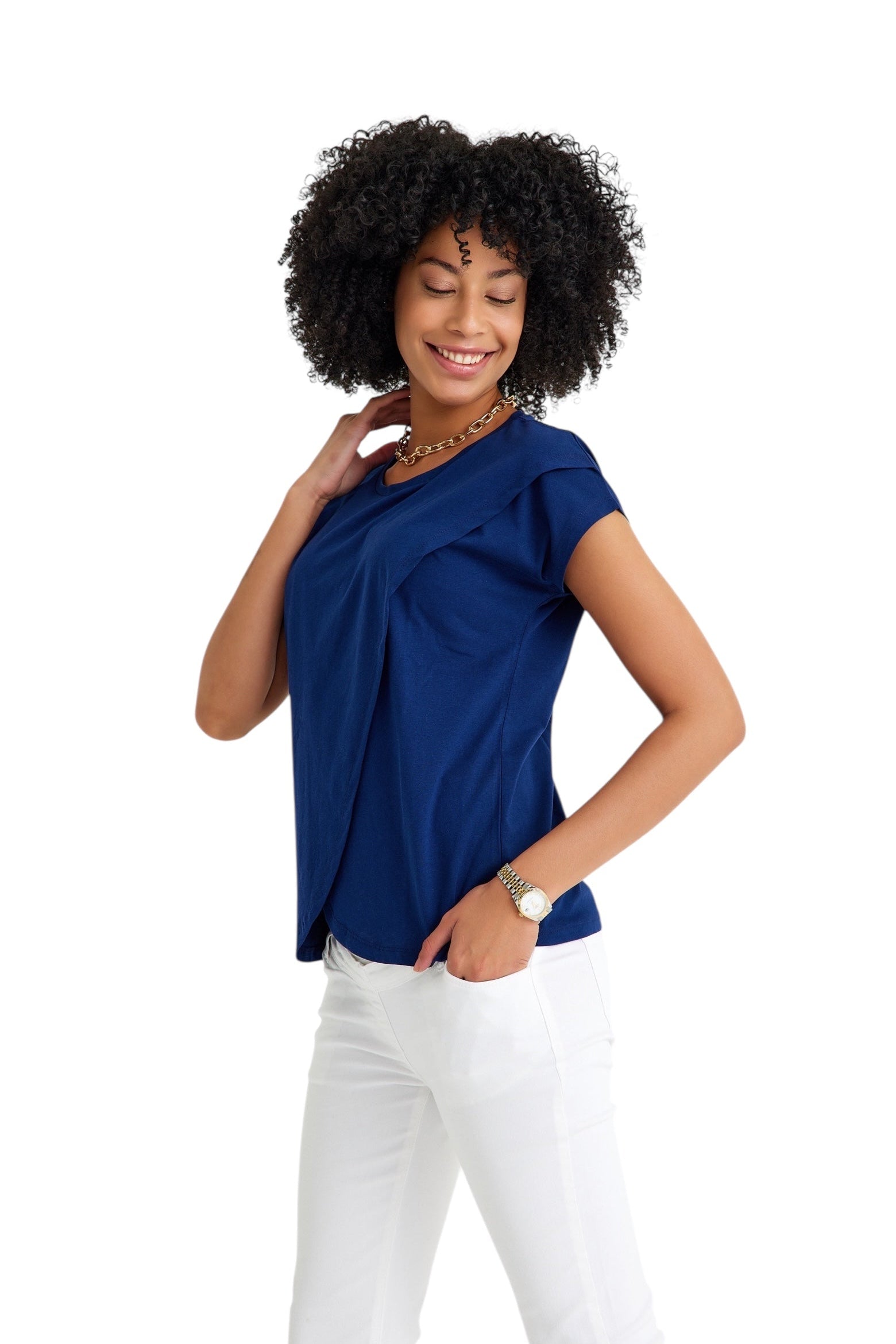 Handy Crossover Short Sleeve Cotton Maternity/Nursing Top