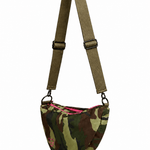 Classic Crossbody Diaper Bag | Camo | A compact, hands-free crossbody diaper bag in camo. Fits diapers, wipes and an 8oz bottle, with a changing sheet and RFID card slots. | Milk & Baby