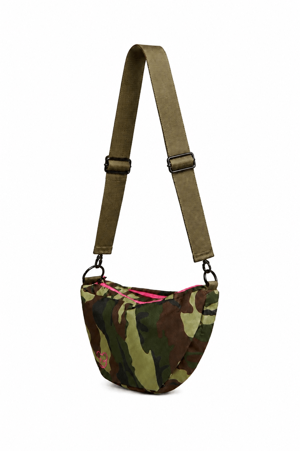 Classic Crossbody Diaper Bag | Camo | A compact, hands-free crossbody diaper bag in camo. Fits diapers, wipes and an 8oz bottle, with a changing sheet and RFID card slots. | Milk & Baby
