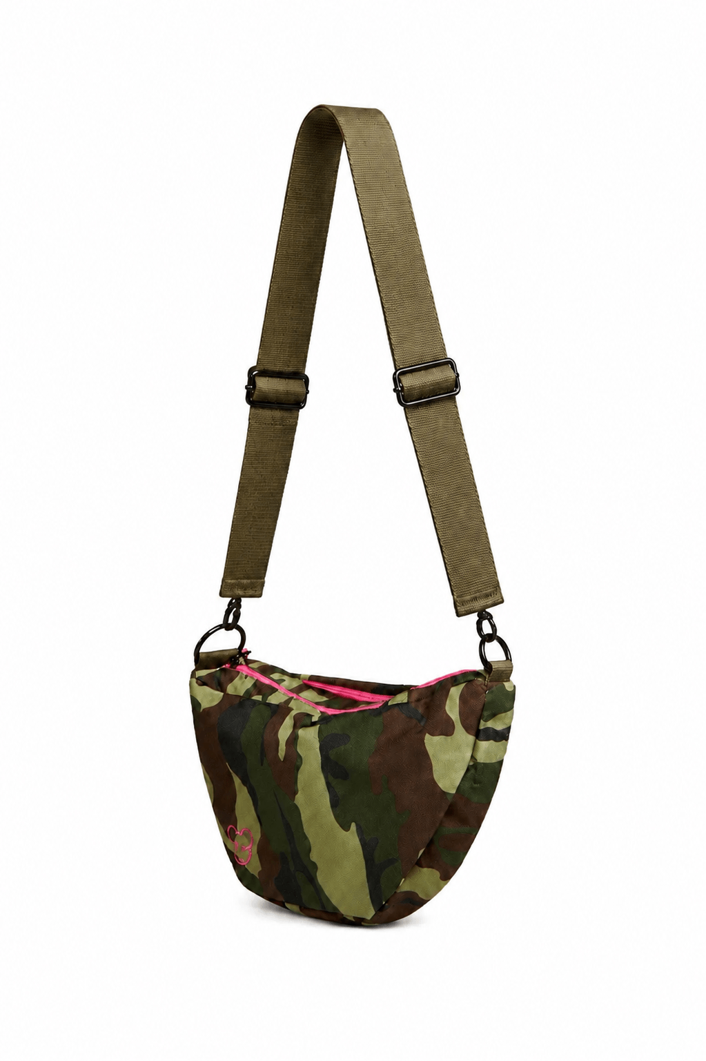 Classic Crossbody Diaper Bag | Camo | A compact, hands-free crossbody diaper bag in camo. Fits diapers, wipes and an 8oz bottle, with a changing sheet and RFID card slots. | Milk & Baby