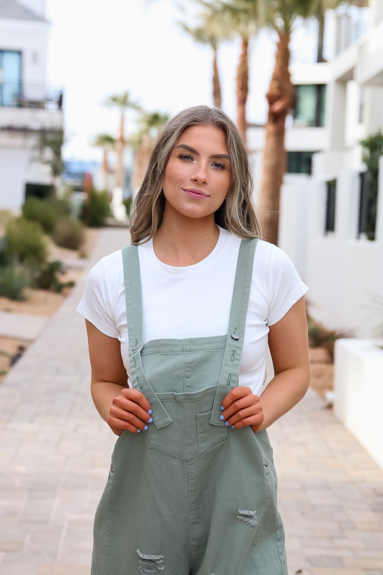 Frankie Denim Overalls in Sage | Milk & Baby