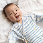 Blue Stripe Print Baby Kimono Onesie | Milk & Baby