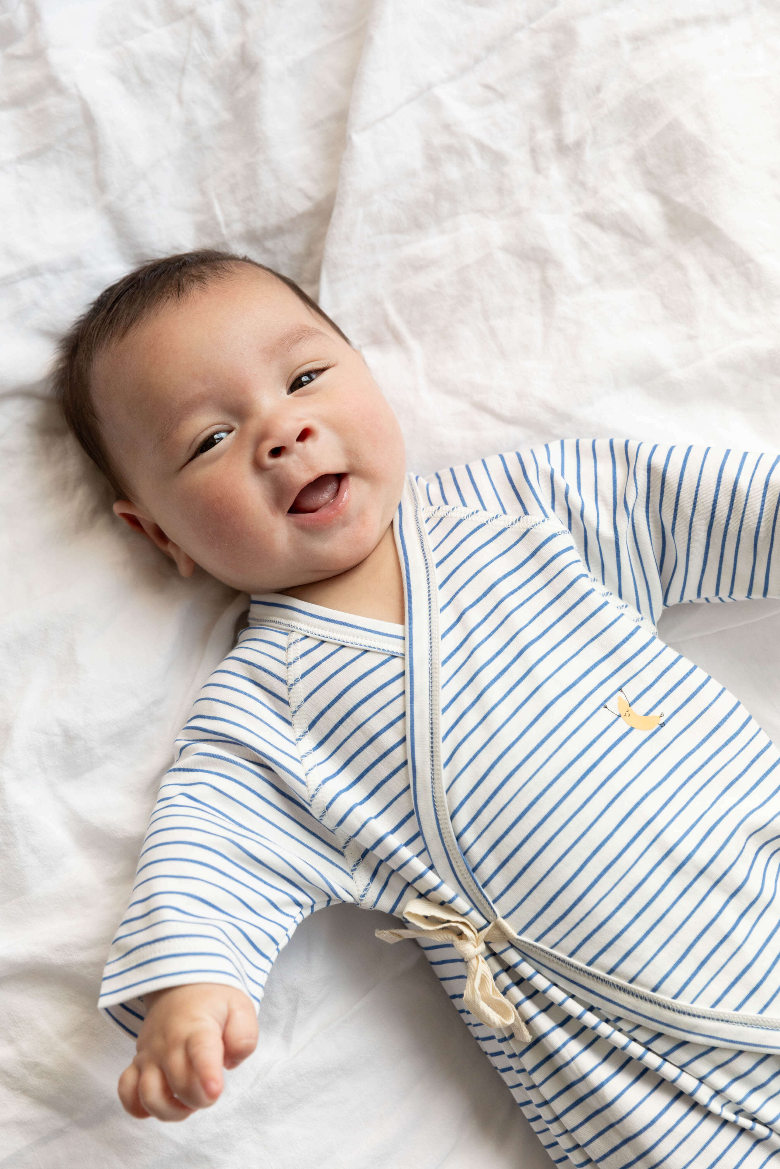 Blue Stripe Print Baby Kimono Onesie | Milk & Baby