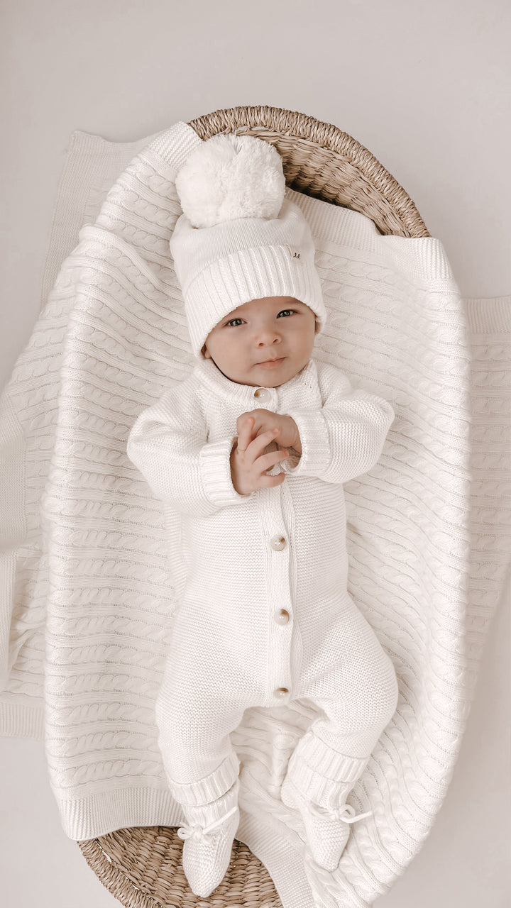 Luna + Luca Classic Purl Knit Jumpsuit | White Milk & Baby