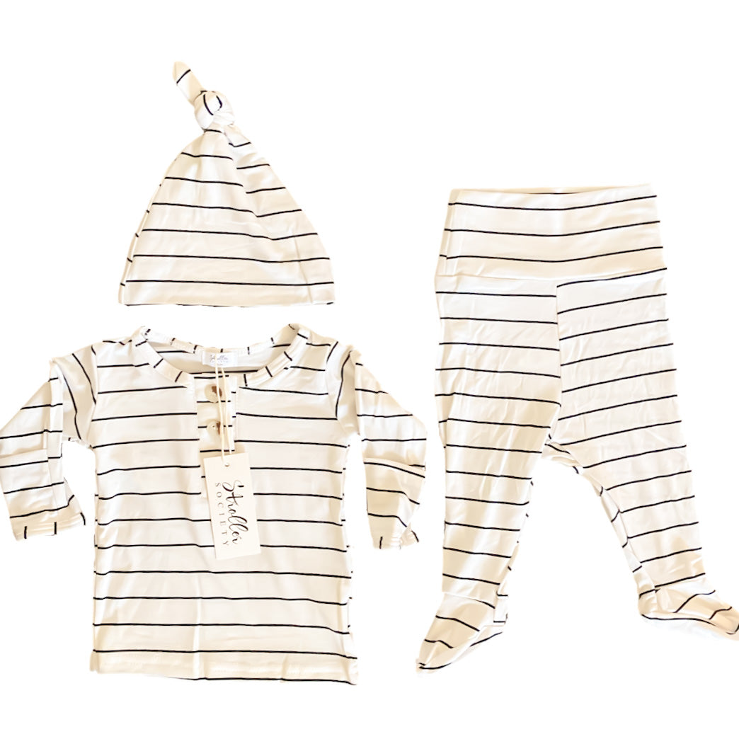 Riley Outfit and Hat Set | Black Stripes | Milk & Baby